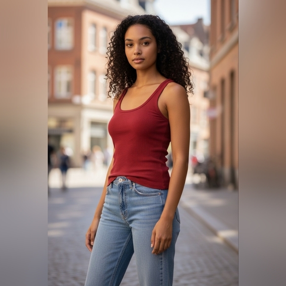 GUESS Red 🔴 Ribbed " Perfect Tank" Top - Picture 1 of 5